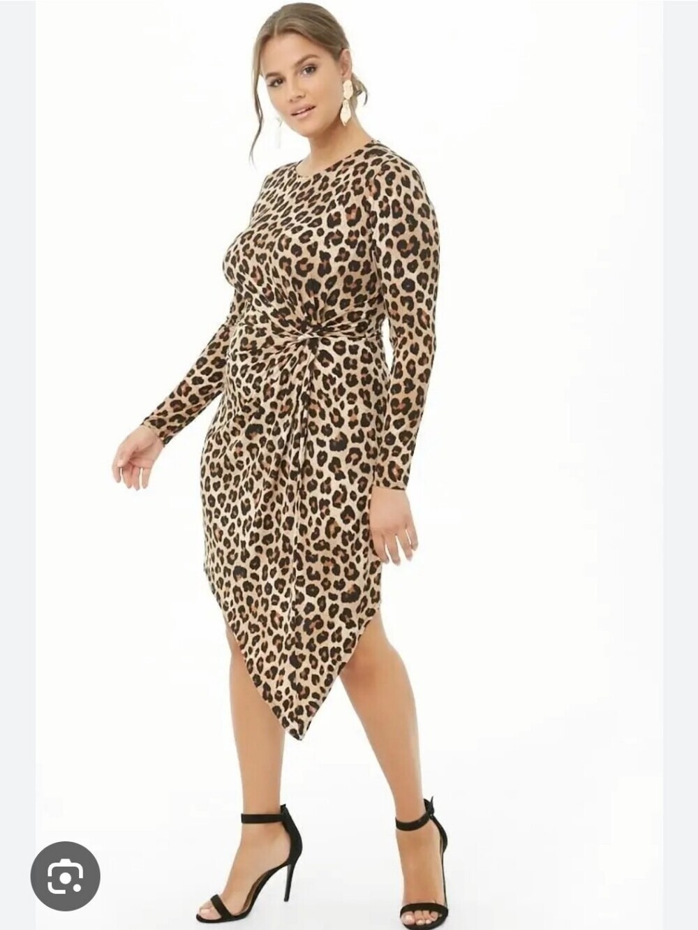 Asymetrical Leopard Print Knot-Front Long Sleeve Dress - Forever 21